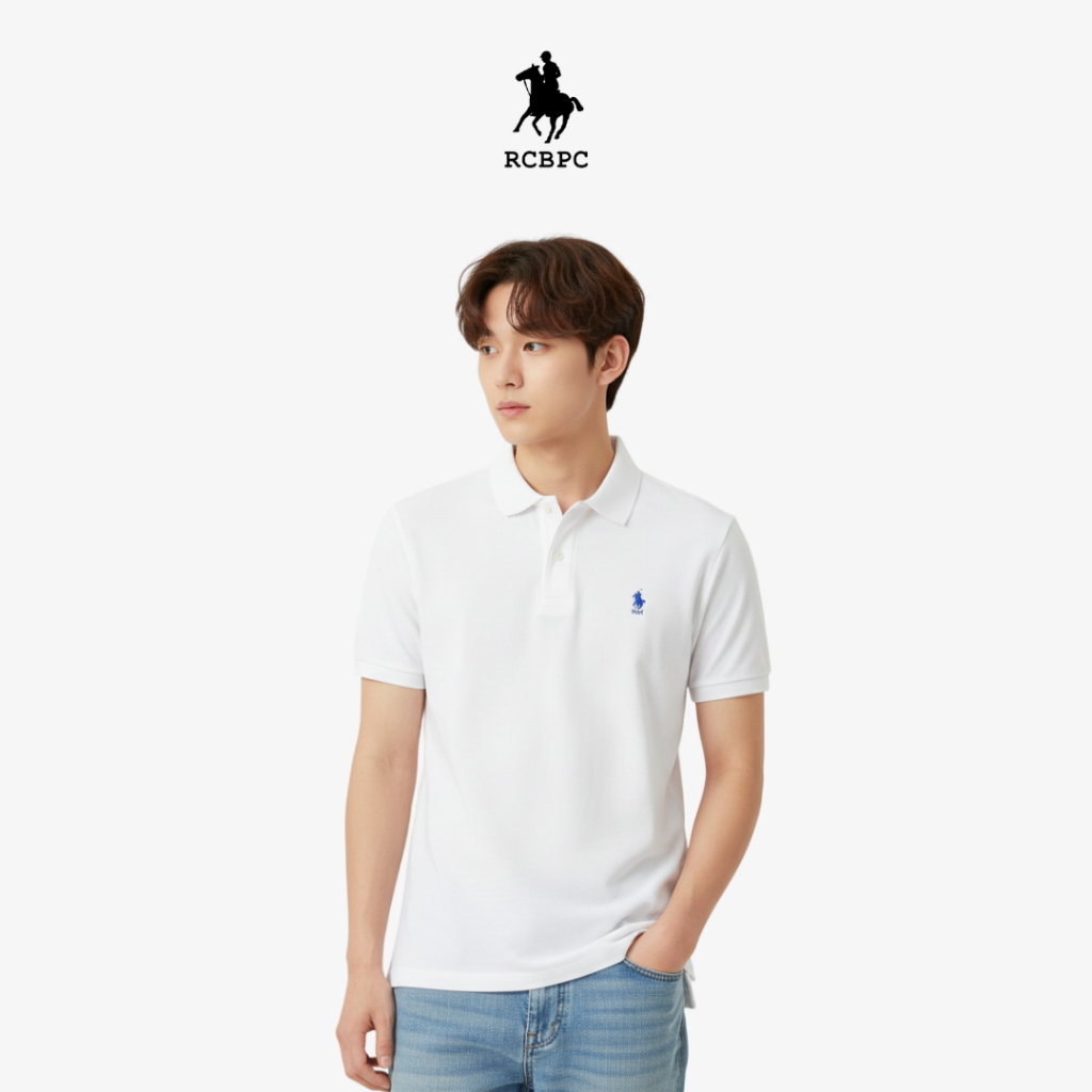 อาร์ซีบีพีซี เสื้อโปโลปักลายแขนสั้นผู้ชายที่มีโลโก้ขนาดเล็ก mts50277 - สีขาว