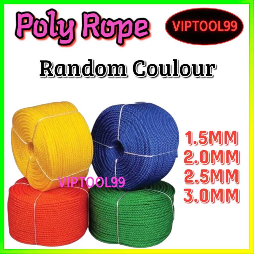 Polyethylene Nylon Rope Monofilament Rope Tali PP PE Poly Rope 1.5MM/2.0MM/2.5MM/3.0MMRANROM สี