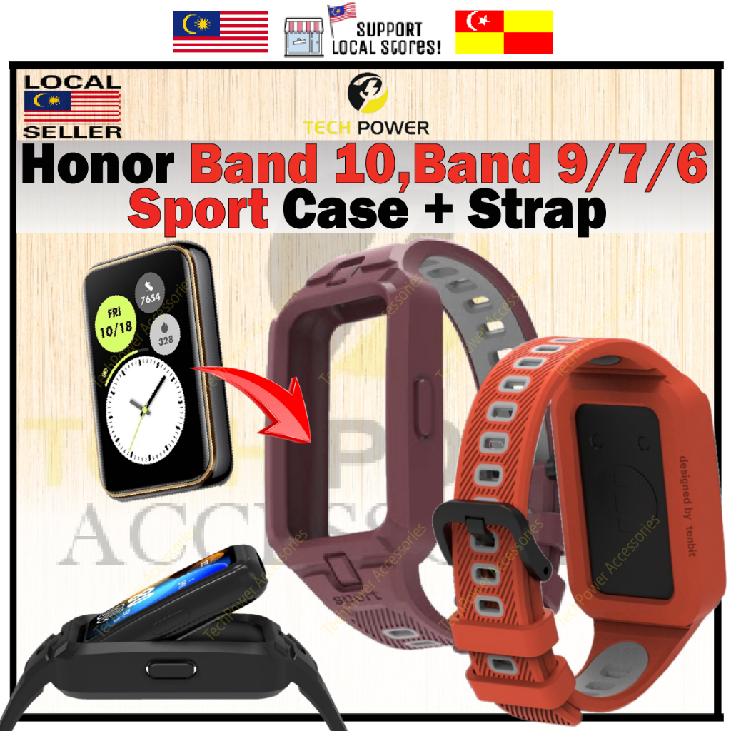 Honor Band 10, Band 9/7/6 Strap + Case Sport Design, 2in1 Protect Case + Strap, Tali Jam Sport Honor