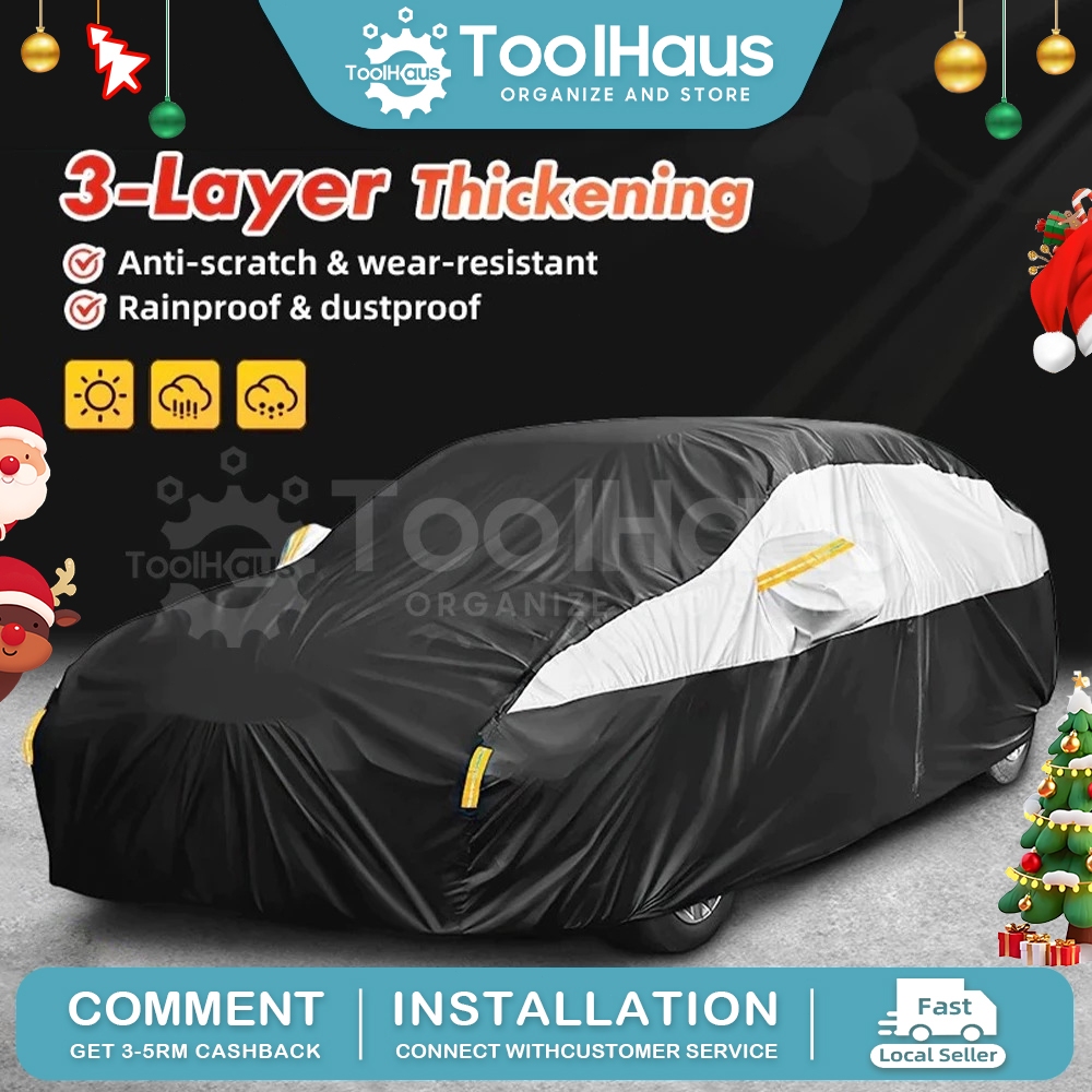 ผ้าคลุมรถกันน้ํา 3 ชั้นทุกสภาพอากาศ Snowproof UV Windproof Outdoor Full Car Cover Myvi City