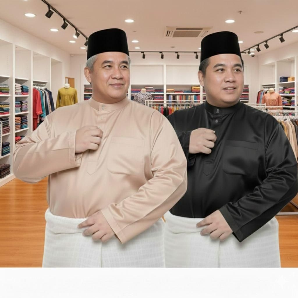Button Free Traditional Plus Size Baju Malayu Set Size(3XL ถึง 6XL
