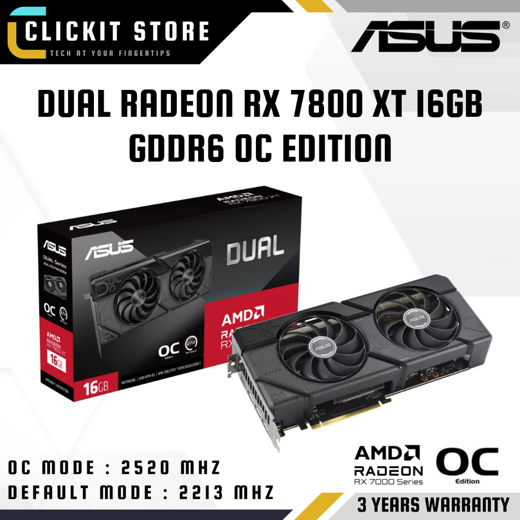 ASUS DUAL Radeon RX 7800 XT OC Edition 16GB GDDR6 Kad Grafik GPU กราฟิกการ์ด | DUAL-RX7800XT-O16G