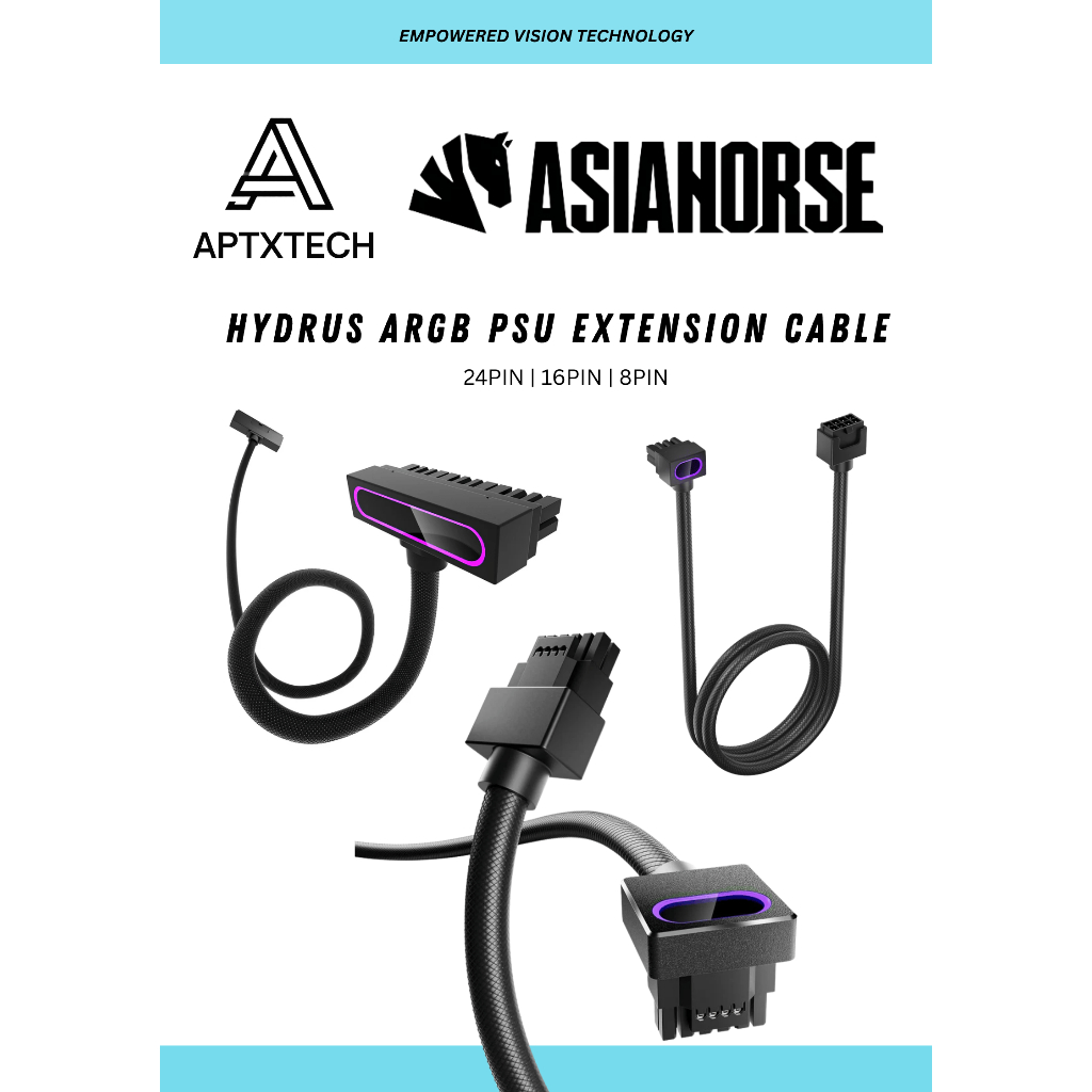 ASIAHORSE Hydrus ARGB PSU Extension Cable 24 Pin / 16 Pin / 8 Pin ทําความสะอาดและเรียบร้อยดู
