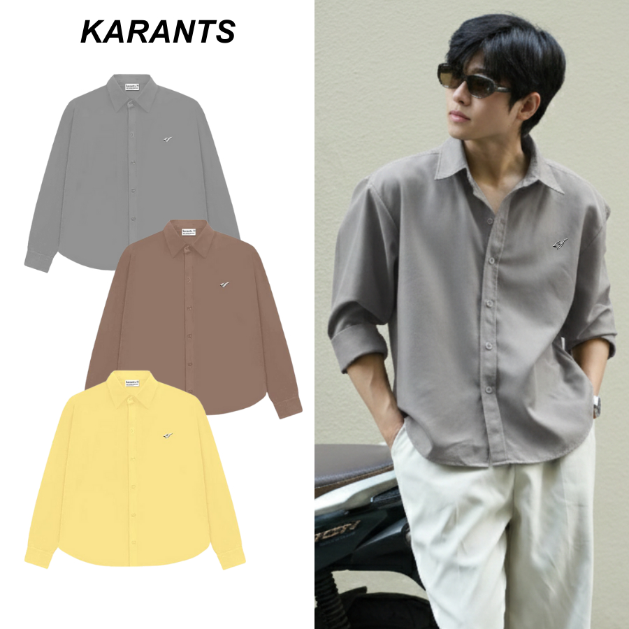 KEMEJA Karants เสื้อเชิ้ตเปล่าแขนยาวโลโก้โลหะ Boxy Cut ผ้าฝ้ายสุดเท่ระดับพรีเมียม Unisex – KR235