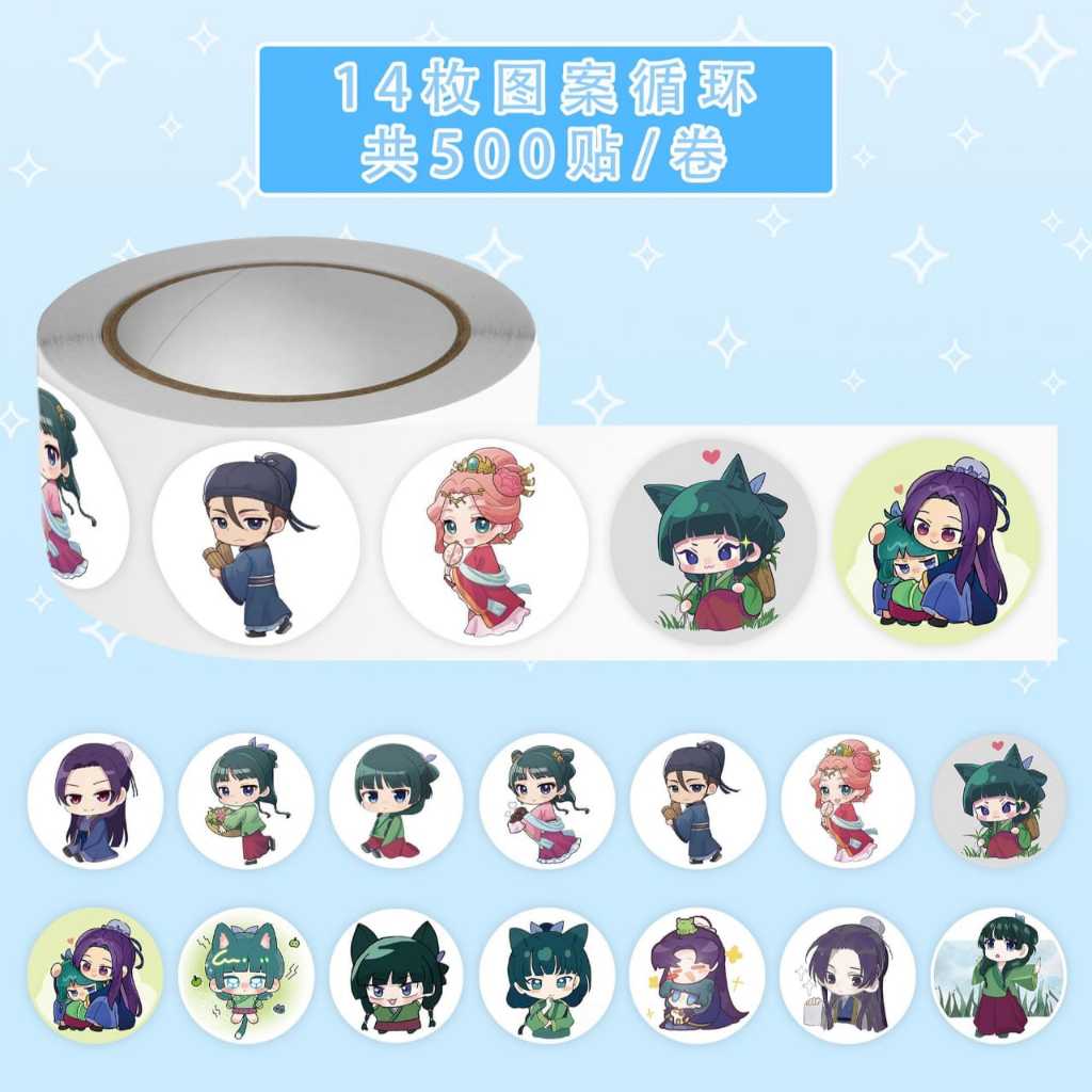 500 ชิ้น/ม้วน Apothecary Diaries อะนิเมะ Guludan Pelekat สติกเกอร์ม้วนเทปสติกเกอร์ป้าย Maomao