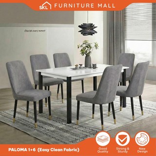 SKL Furniture PALOMA 1+6 MDF Solid Wood Dining Set With PU Leather Dining Chair / Meja Makan