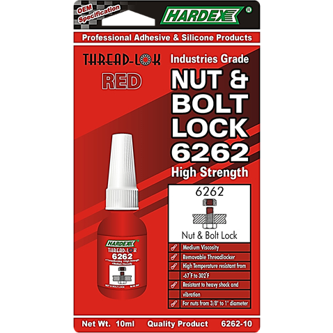 HARDEX THREAD LOCK NUT & BOLT LOCK 6262 HIGH STRENGTH RED 10ML