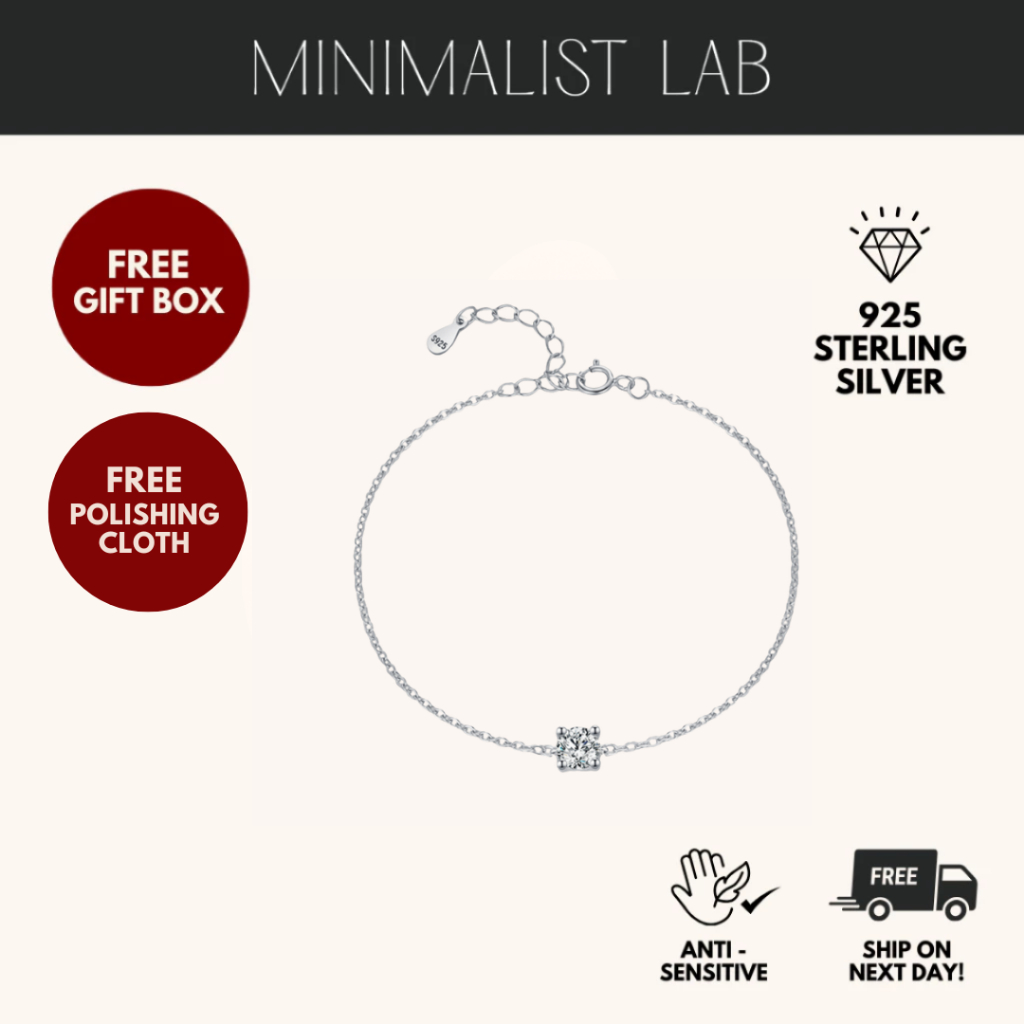 MINIMALIST LAB Sterling Silver Ray Moissanite Bracelet Gelang Moissanite Ray Perak