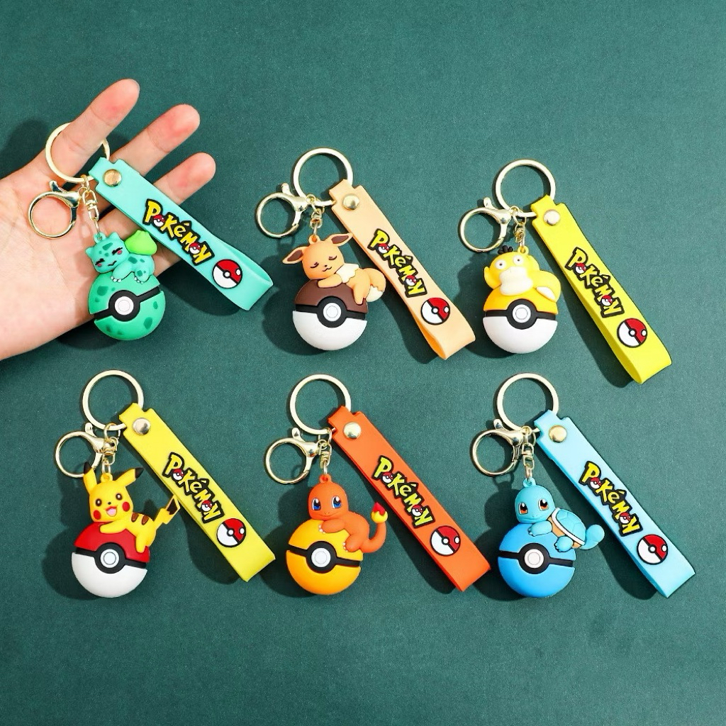 พวงกุญแจPokémon Character พวงกุญแจ Pikachu Charmander Eevee Bulbasaur Squirtle Psyduck Pokeball Bag 