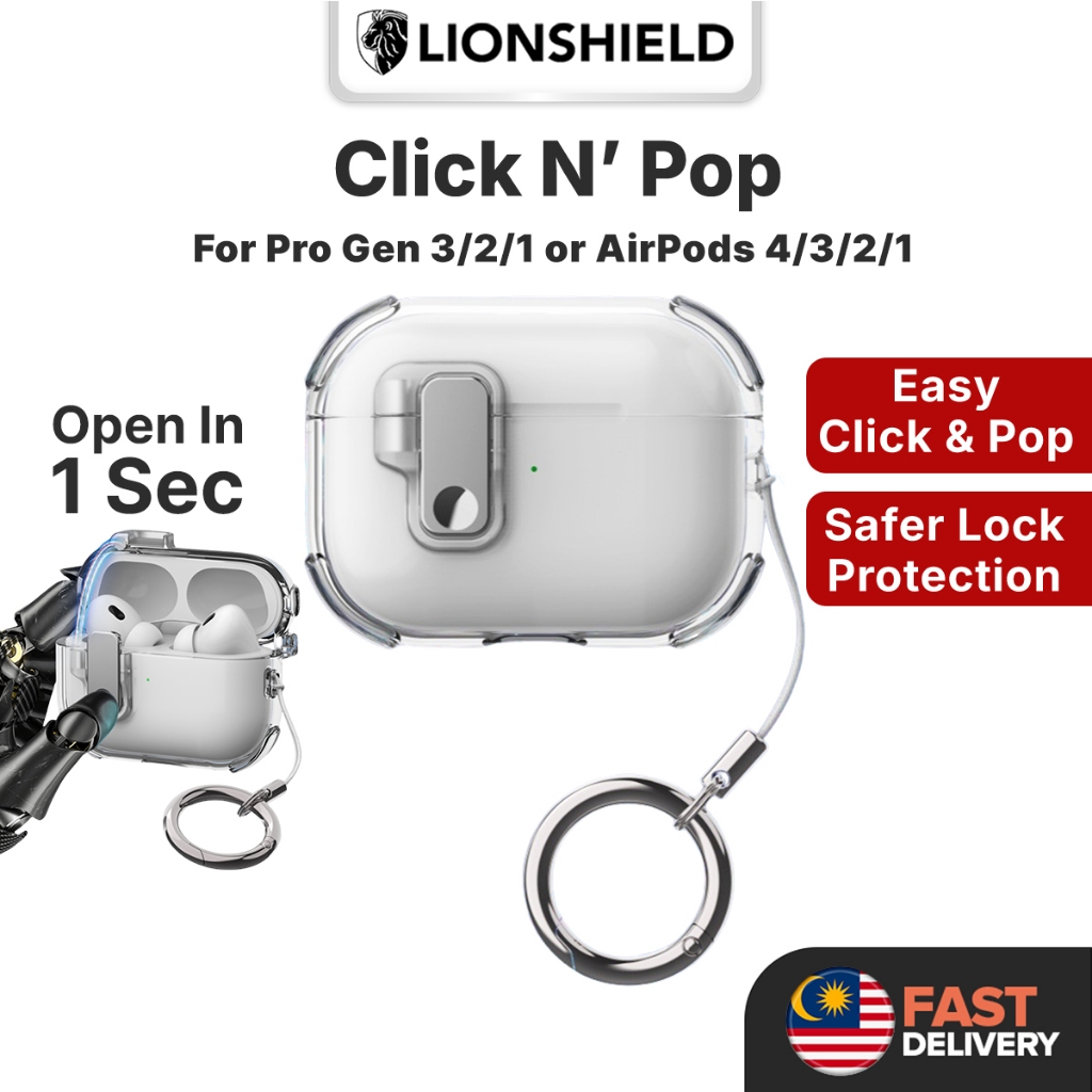(MY) LionShield AirPods Pro Gen 3/2/1 หรือ AirPods 4/3/2/1 One-Click & Pop Clear Case Casing Cover