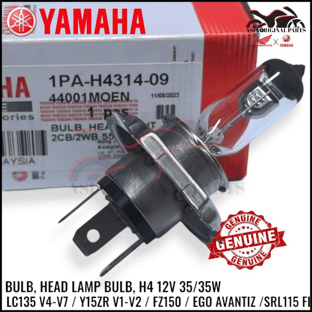 YAMAHA LC135 V4-V7 Y15ZR V1 V2 FZ150 AVANTIZ SRL115 FI HEAD LAMP BULB 1PA-H4314-09 H4 12V 35/35W LAM