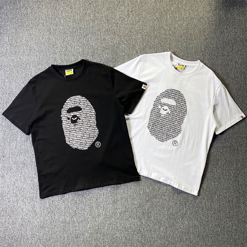 Bape ผู้ชาย T เสื้อตัวอักษรรูปแบบ ape หัวหลวม bape คู่รอบคอ bape t เสื้อ lelaki