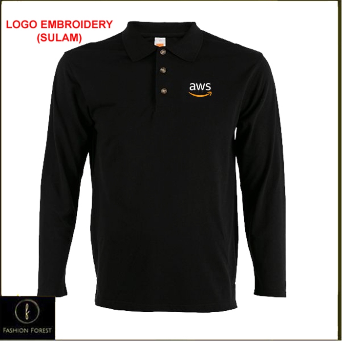 เสื้อยืดคอปกแขนยาวไมโครไฟเบอร์ปักโลโก้ Sulam aws บริการเว็บ