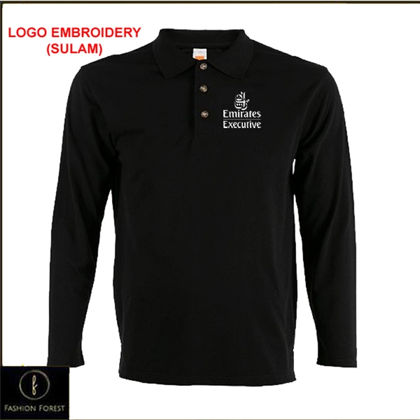 ไมโครไฟเบอร์ Lengan Long Sleeve collar T Shirt Logo เย็บปักถักร้อย Sulam Emirates Executive Emirates