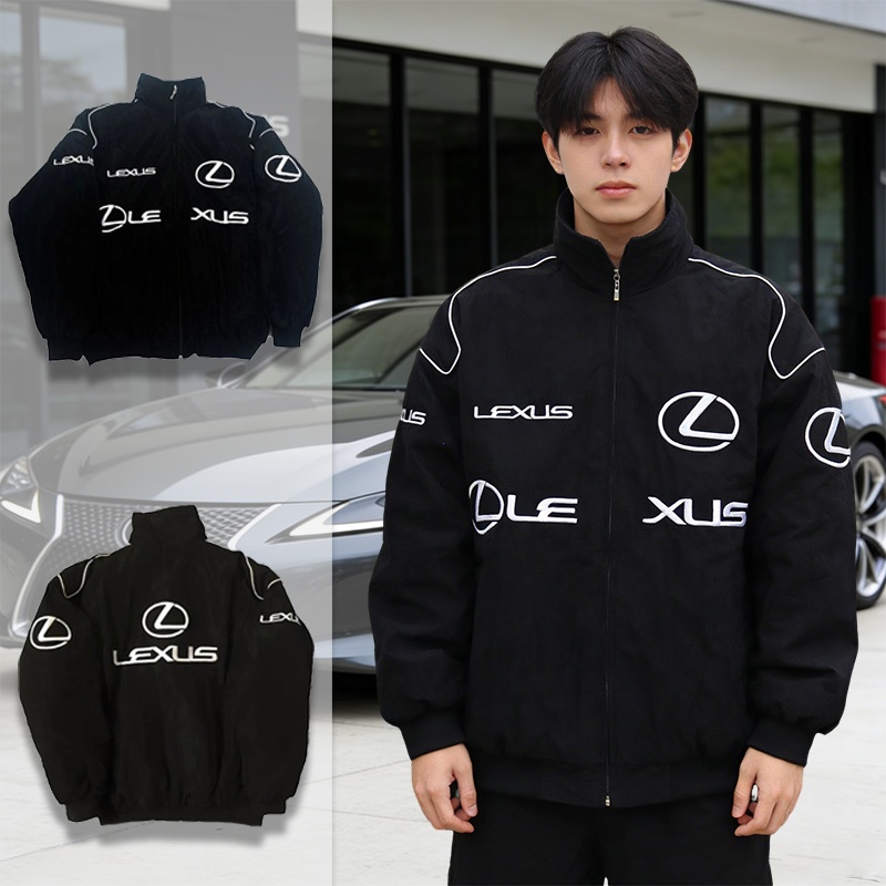 F1 Lexus Racing Jacket ผู้ชายเย็บปักถักร้อยสีดํา Varsity Jacket Motocycle Windbreaker Jacket ซิป