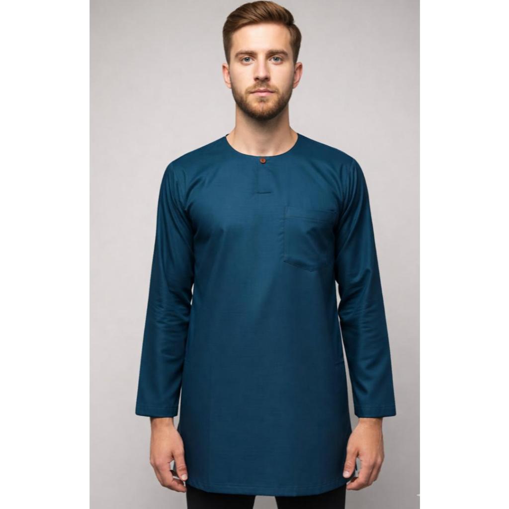 KURTA DEWASA LELAKI SOFT COTTON BUN POKET SIDE POKET BUTANG KAYU รอบคอ