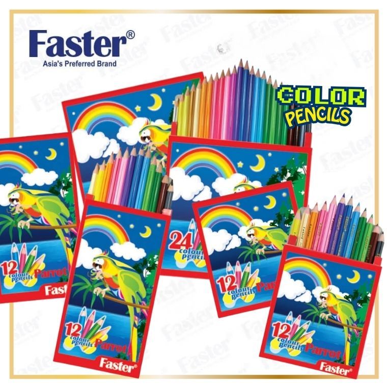 FASTER ชุดดินสอสีนกแก้ว / ดินสอสี / ดินสอสี / สีเพนเซล สีโบรอน 12S/12L/24L / เครื่องเขียน