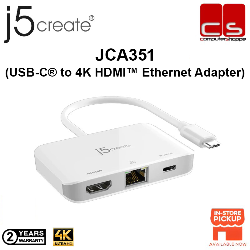 J5CREATE JCA351 (อะแดปเตอร์อีเธอร์เน็ต USB-C ถึง 4K HDMITM)