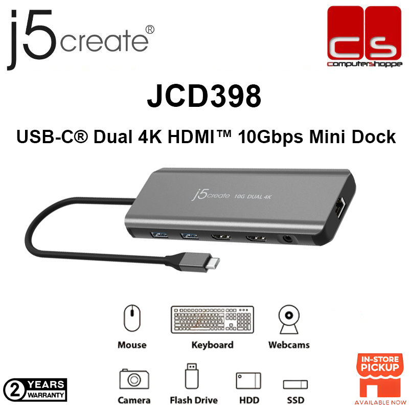 J5CREATE JCD398 (USB-C Dual 4K HDMITM 10Gbps Mini Dock)