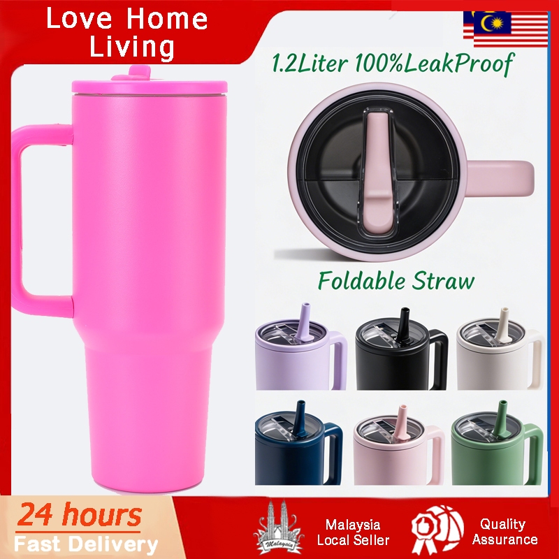 1200ml แก้วน้ําสแตนเลสพร้อมฟางพลิกแก้วฟาง 40oz Leakproof 1200ml เพรียวบาง Tumblr ขวดน้ําเย็น