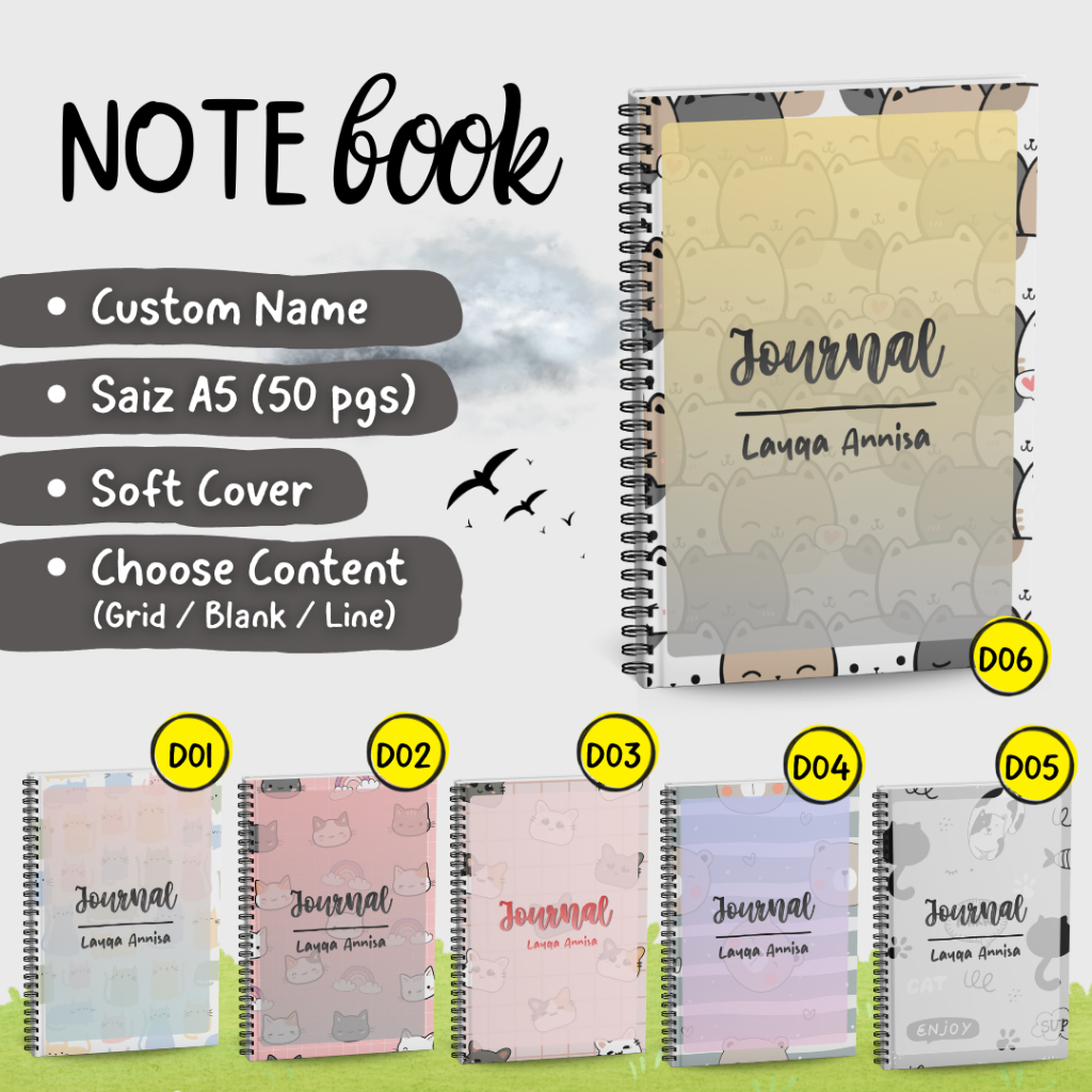A5 Buku Nota Notebook (Design D) Journling Student Book Memopad Rekod Bisnes Design Notebook Plain B
