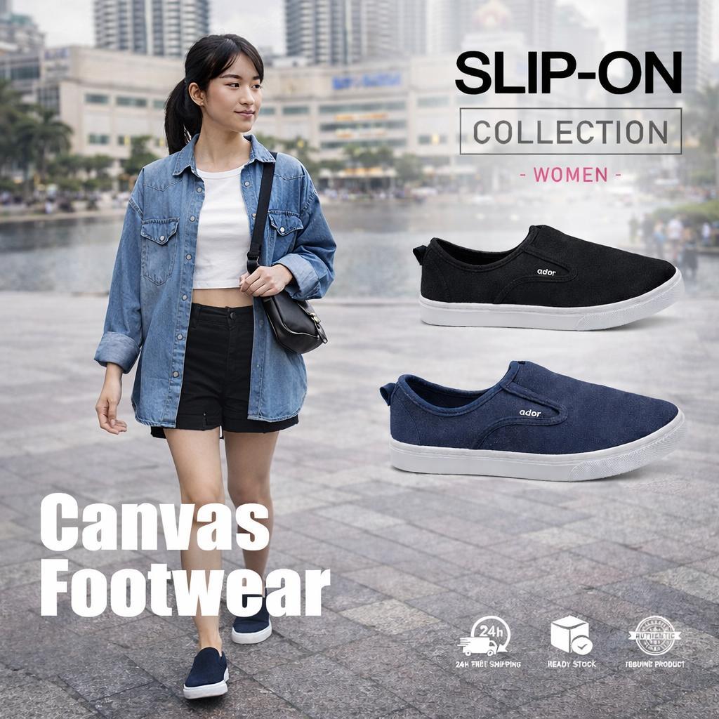 [CLEARANCE] ADOR SLIP ON SHOES - CANVAS FOOTWEAR 2 COLOUR CHOICE WITH SPORT COMFORT JS916