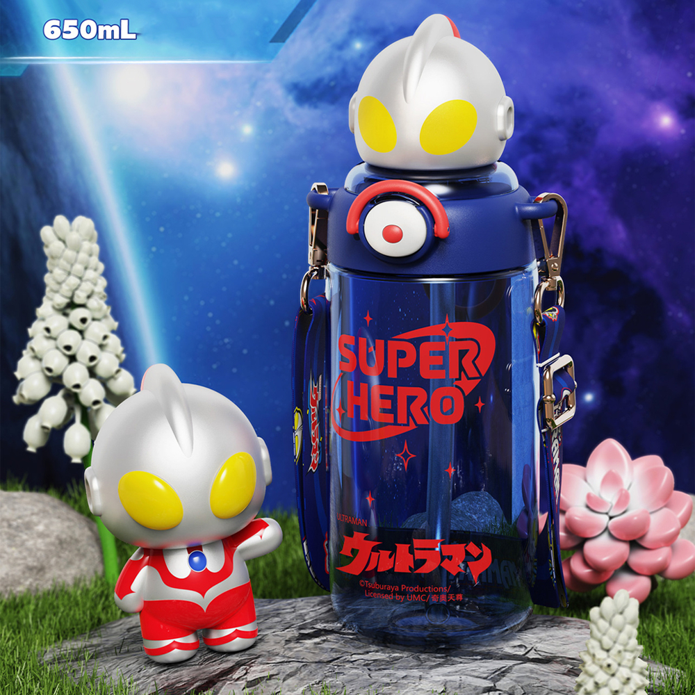 650ml Ultraman Bottle Kids Water Bottle Drinking Tritan BPA Free Botol Air Kanak-Kanak