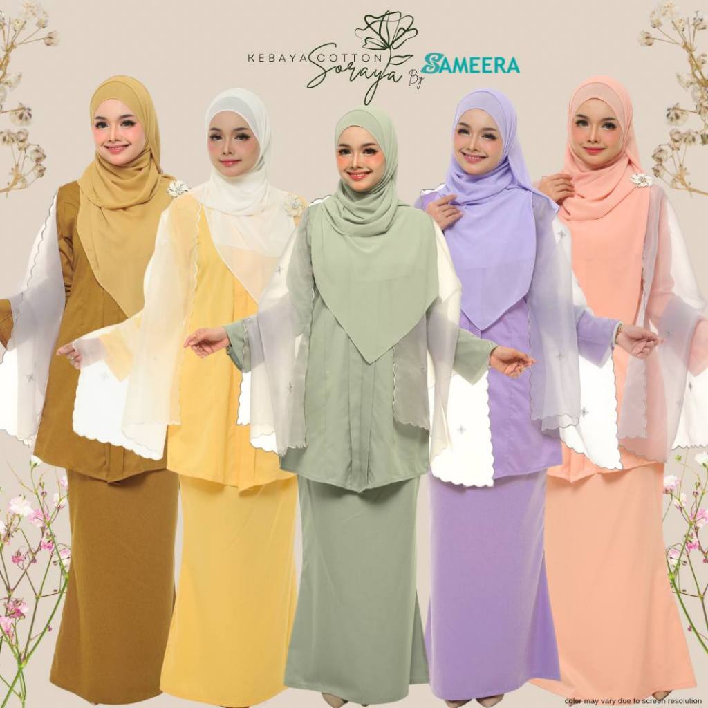 Seroya Kebaya Labuh Moden Ruch Brown Teal Blue Lilac Yellow Burgundy Kebaya Cotton Labuh Plus Size K