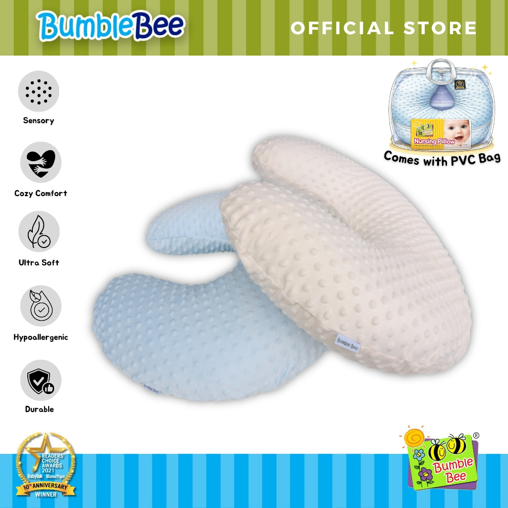 หมอนคลอดบุตรและให้นม Bumble Bee Premium พร้อมฝาปิดซิปแบบถอดได้ – ผ้า Minky Dot แบบนุ่ม