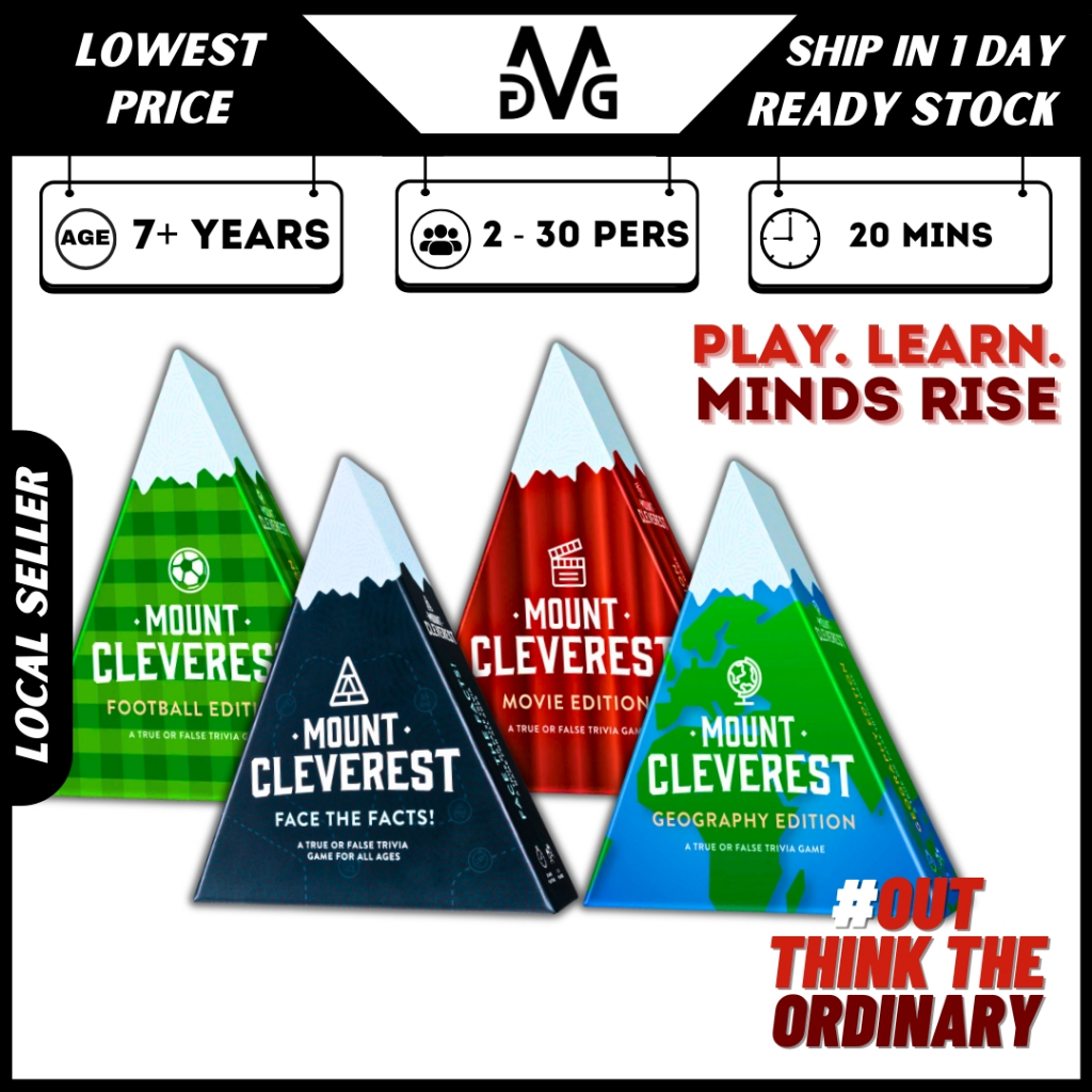 Mount Cleverest Board Game Trivia Cards Edition ครอบครัวการศึกษาเล่นภาพยนตร์ฟุตบอลภูมิศาสตร์ Editions การ์ดเกม