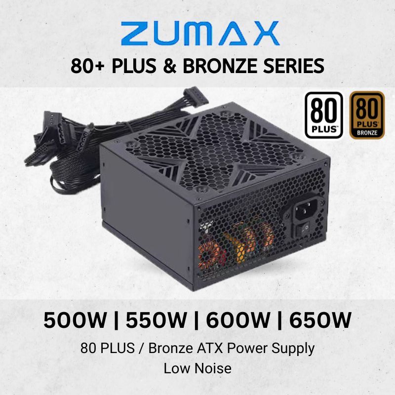 ZUMAX 80+ PLUS/Bronze PSU 500w 550w 600w 650w ATX Non Modular Gaming Silent Power Supply PSU