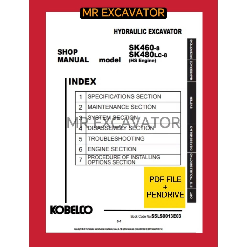 Kobelco SK460-8 SK480 SK480-8 Hydraulic Excavator Shop บริการการประชุมเชิงปฏิบัติการด้วยตนเองแคตตาล็