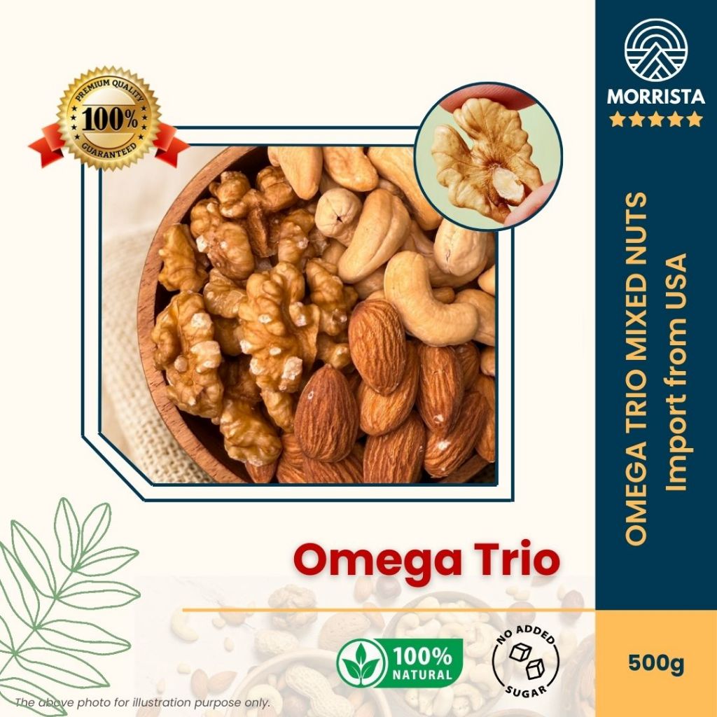 Morrista 500g Trio Mixed Nuts | วอลนัท มะม่วงหิมพานต์ อัลมอนด์ มิกซ์ | ขนมถั่วเพื่อสุขภาพพรีเมี่ยม