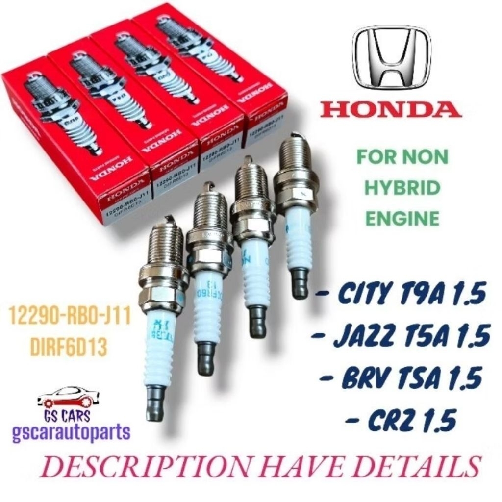 Honda 4 ชิ้นชุดเครื่องยนต์อิริเดียมหัวเทียน 12290-rbo-j11 DIFR6D13 1.5L cr-z/br-v tsa/city t9a/jazz 