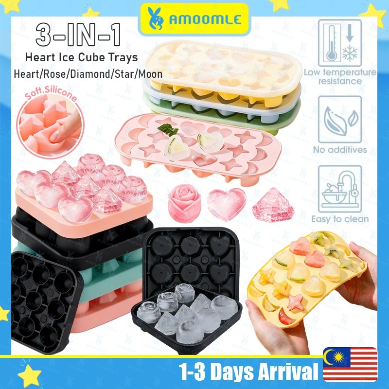 9/18 หลุมซิลิโคน ICE Cube แม่พิมพ์ 3D Rose Heart เพชรรูปร่าง ICE Maker แม่พิมพ์พร้อมฝาปิดสําหรับวิสก