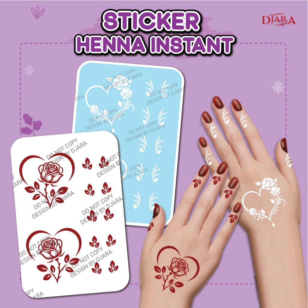 สติ๊กเกอร์ Henna Instant / สติ๊กเกอร์ Inai Instant Pengantin Color Maroon & White