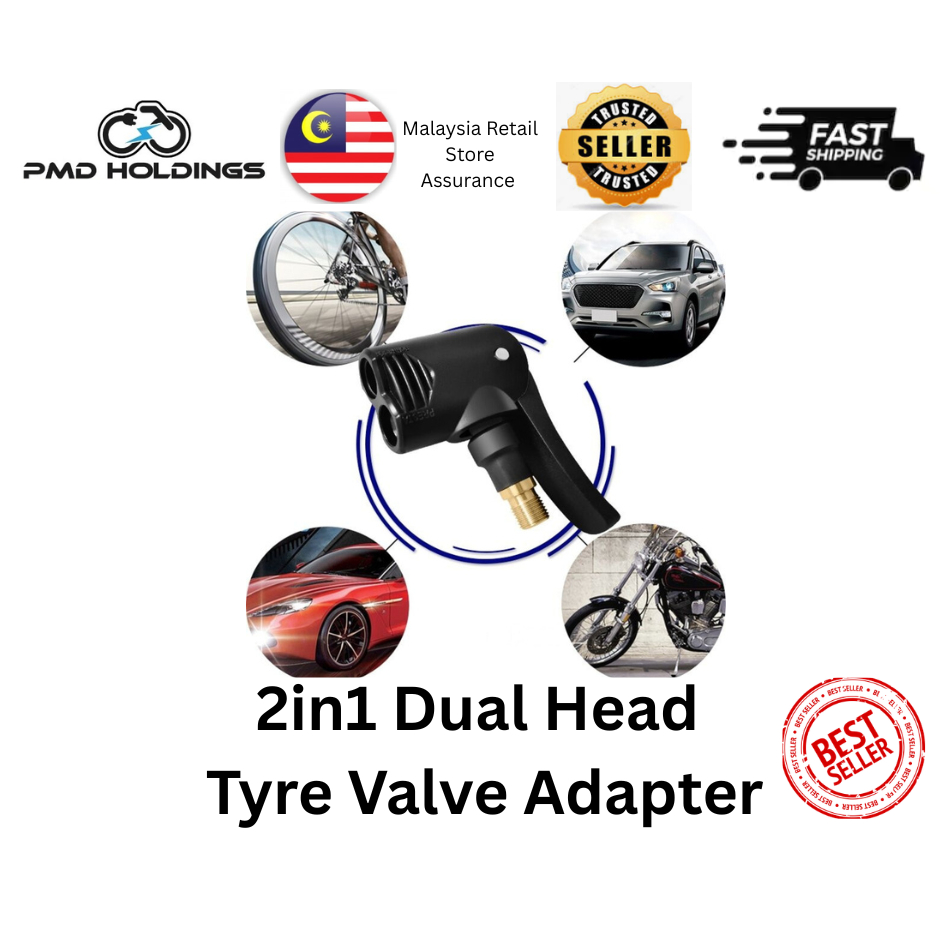 2in1 Dual Head Tyre วาล์วอะแดปเตอร์ Presta Schrader Quick Connect จักรยานปั๊ม双头 air ปาก ปากหัวเข็มขัดอุปกรณ์เสริมสําหรับผู้ชายและผู้หญิง