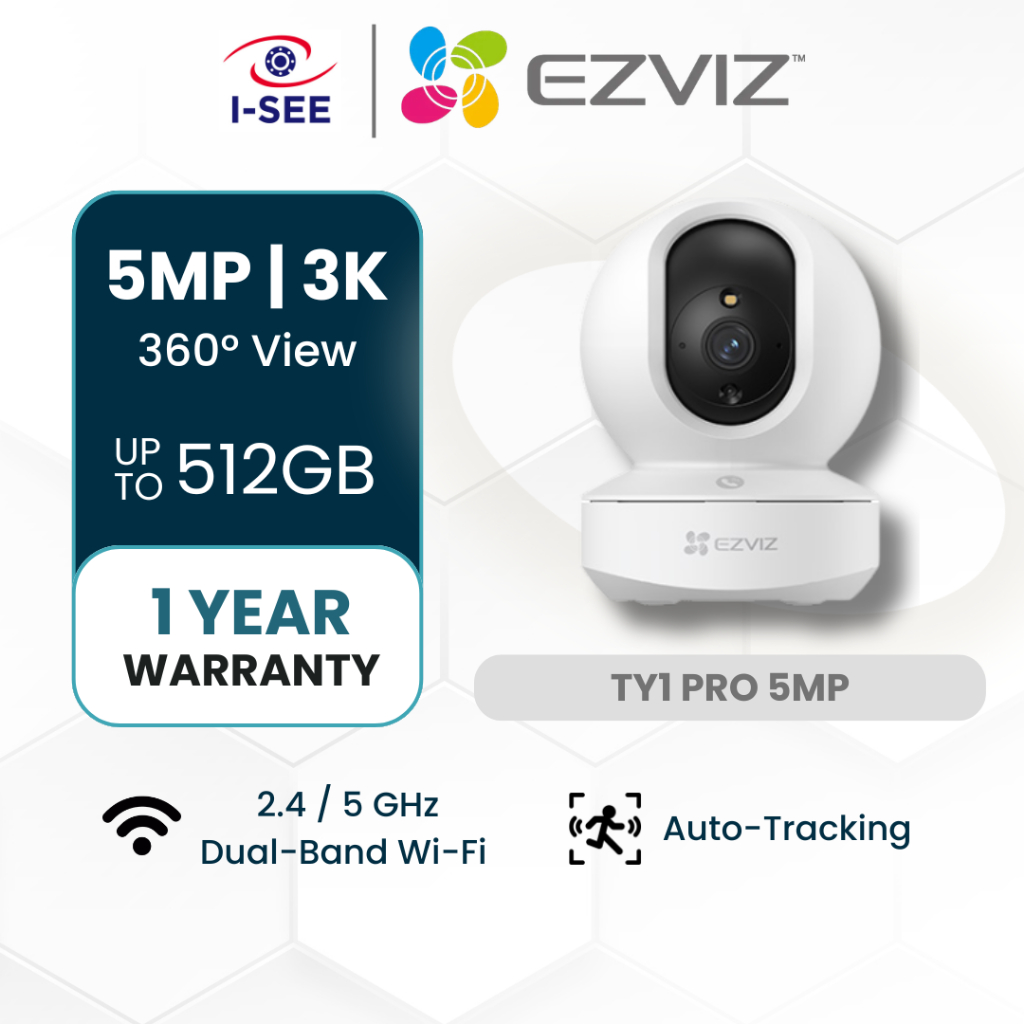 EZVIZ TY1 Pro 5MP/2MP / H6c Pro กล้องวงจรปิดภายในอาคาร Pan & Tilt WiFi Dual-Band 2.4G/5G (5MP เท่านั