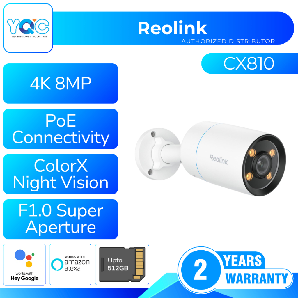 Reolink CX810 8MP 4K ColorX PoE กล้อง True Full-Color Night Vision F1.0 รูรับแสง AI การตรวจจับ IP67 