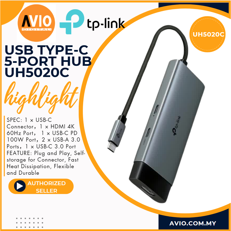 TP-LINK Tplink 5 in 1 USB Type C Hub 2x USB A 1x 4K HDMI 1x 100w ชาร์จ 1x USB C UH5020C