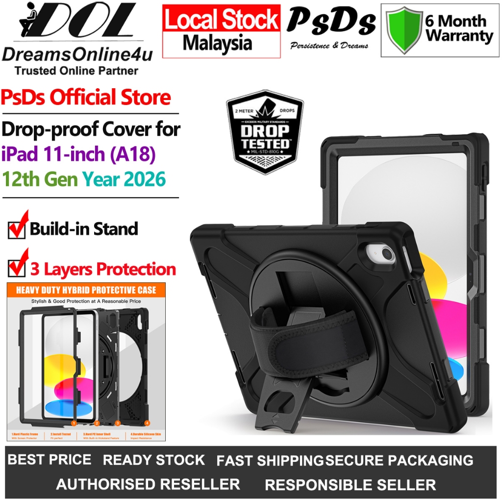 PsDs iPad 11 นิ้ว (A18) 2026 12th Gen PirateKing 3 ชั้นทหาร Drop-Proof Protection Case Cover