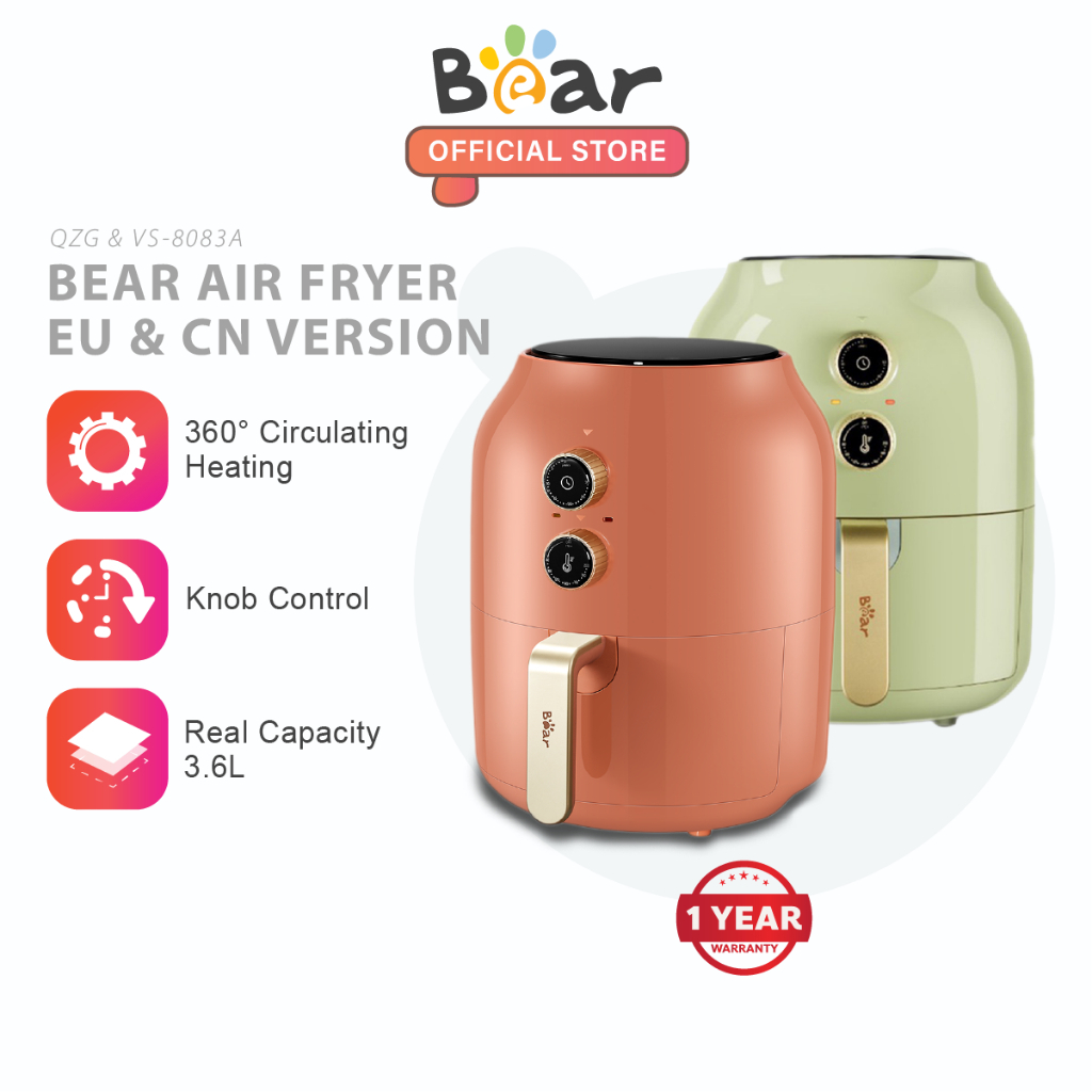 [ราคาพิเศษสุดคุ้ม] Bear Electric Air Fryer Nonstick Fryer หม้อหุงข้าวไร้น้ํามัน VS-8083A (3.5L) QZG-