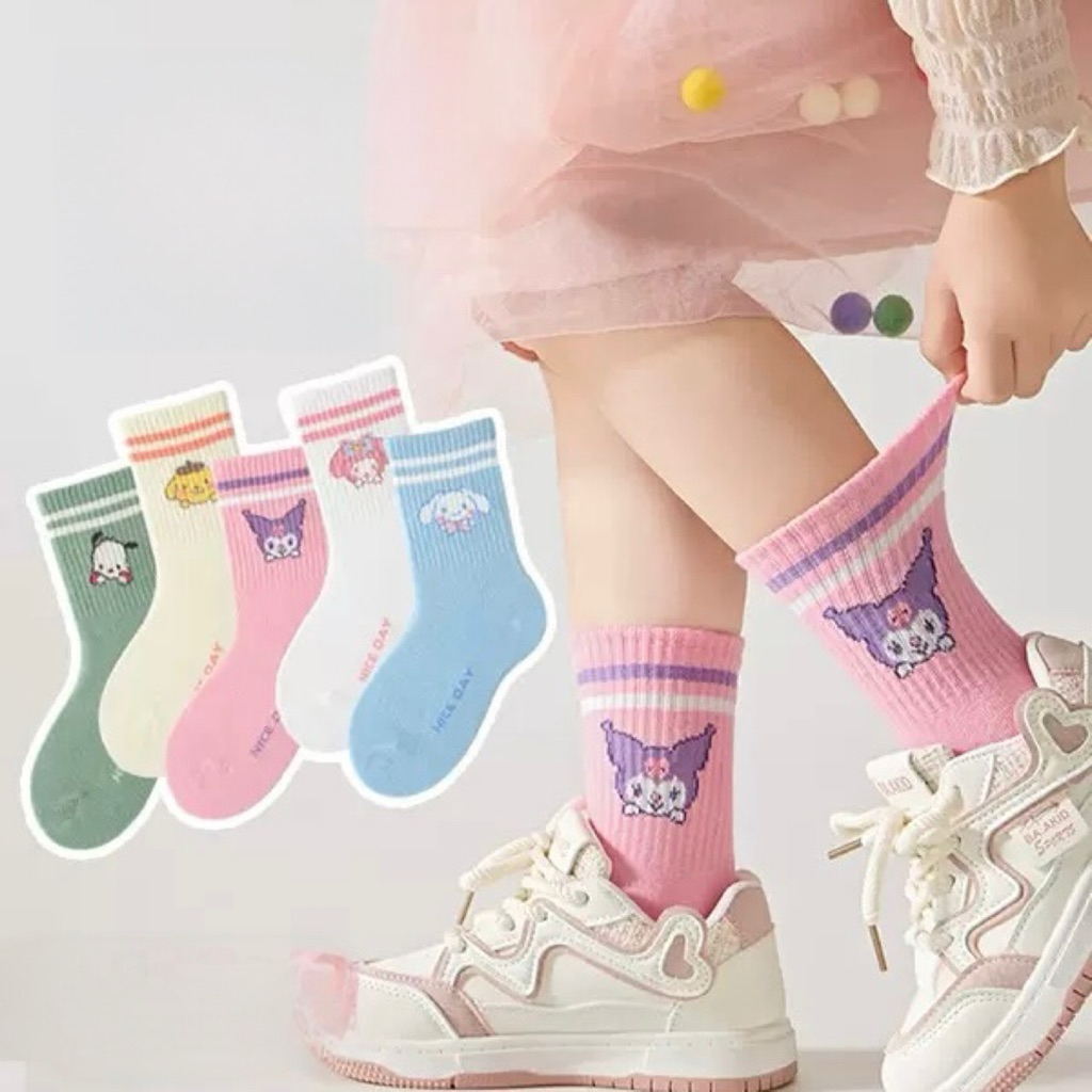 Kuromi My Melody เด็กs ถุงเท้าผ้าฝ้าย Cinnamoroll Pompompurin Pochacco เด็กs สาว 12 ปีถุงเท้า