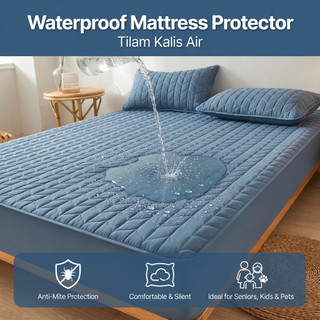 COD Waterproof Mattress Protector Tilam Kalis Air Kencing Malam Cadar Single Queen Fit 12Inch 床单/床垫套