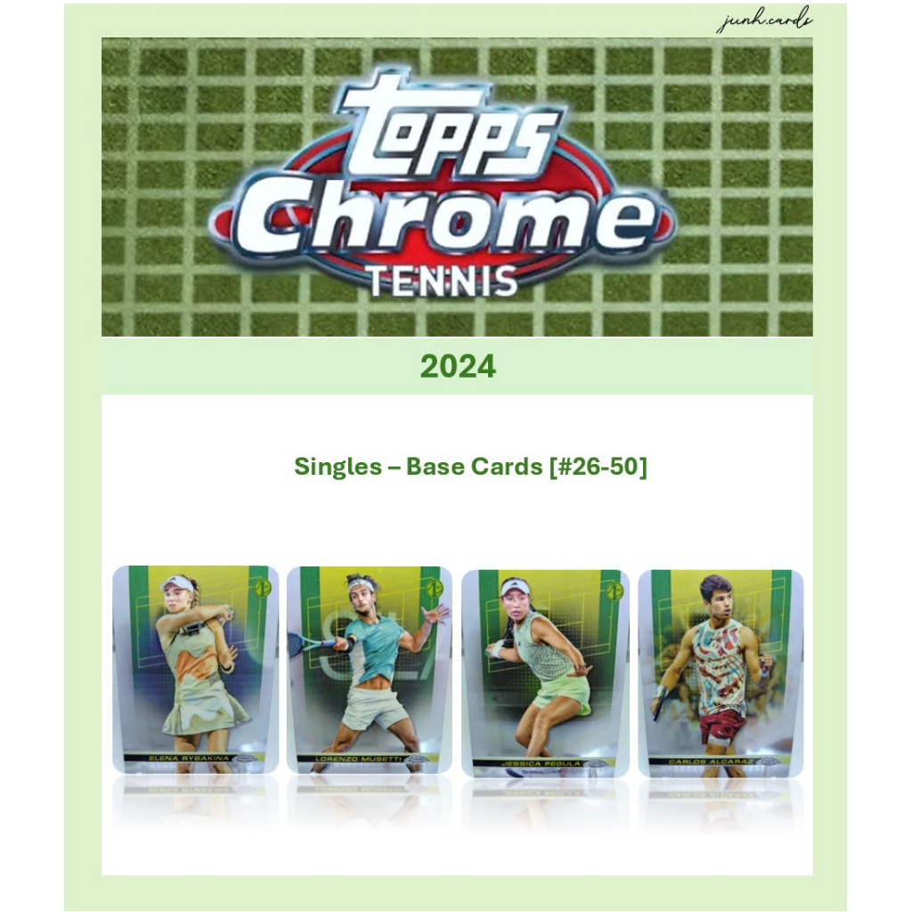 Topps Chrome Tennis 2024 - การ์ดฐาน [26-50] - Alcaraz Rybakina Musetti Pegula Tsipas อื่นๆ