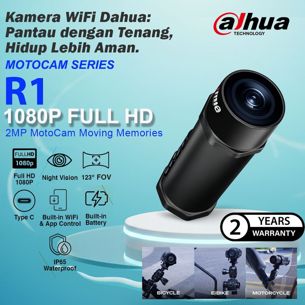 DAHUA R1 Motocam Dashcam สําหรับ E-Bike Sports Bycycle รถจักรยานยนต์ Action กล้อง Wifi IP65 กันน้ํา