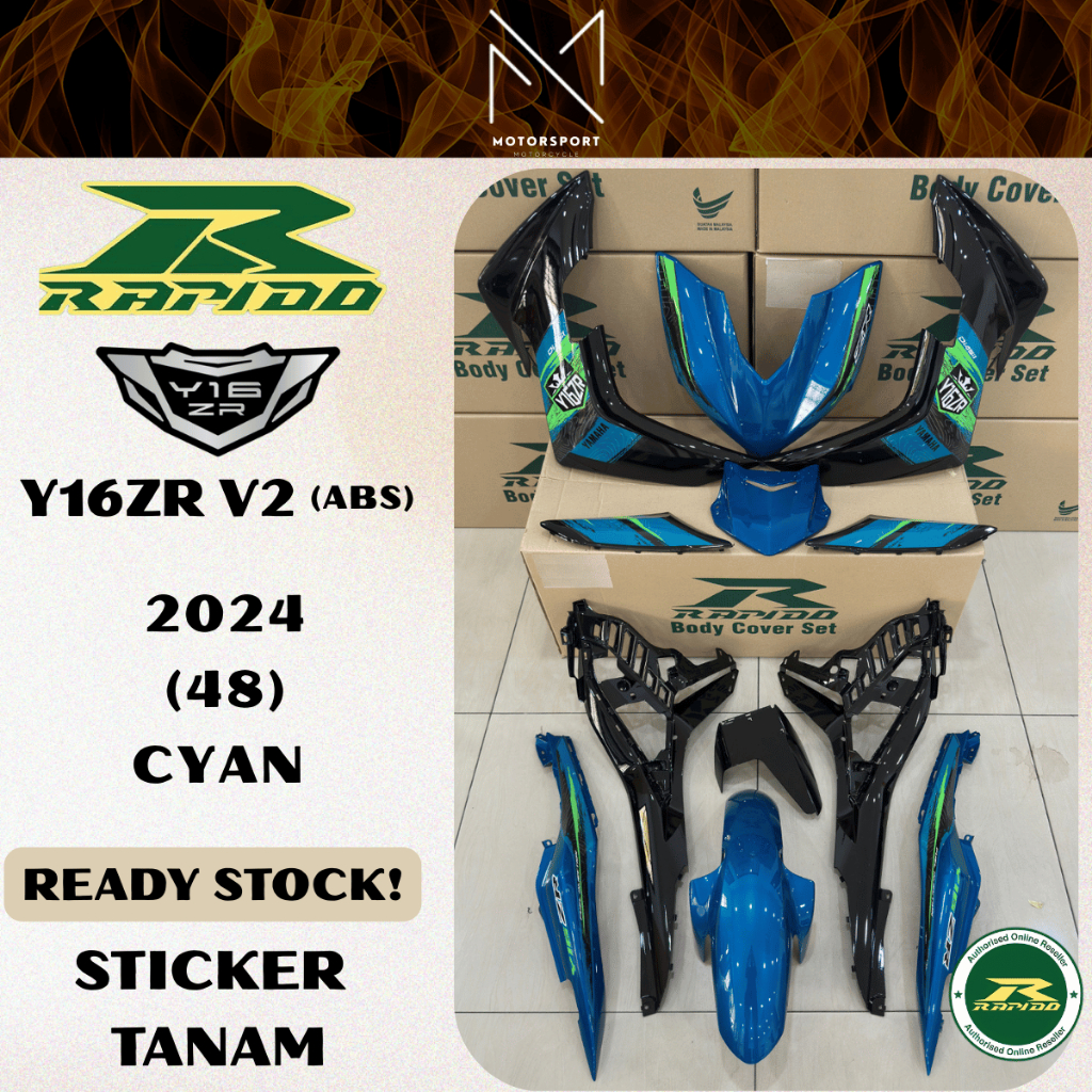 RAPIDO BODY COVER SET Y16ZR V2 ABS CYAN (48) 2024 (STICKER TANAM/AIRBRUSH) COVERSET Y16 ABS