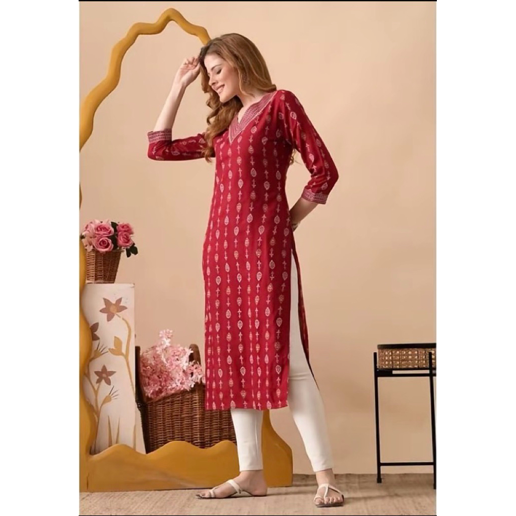 SSFH Premium Cotton พิมพ์ Long Kurti (เฉพาะด้านบน)