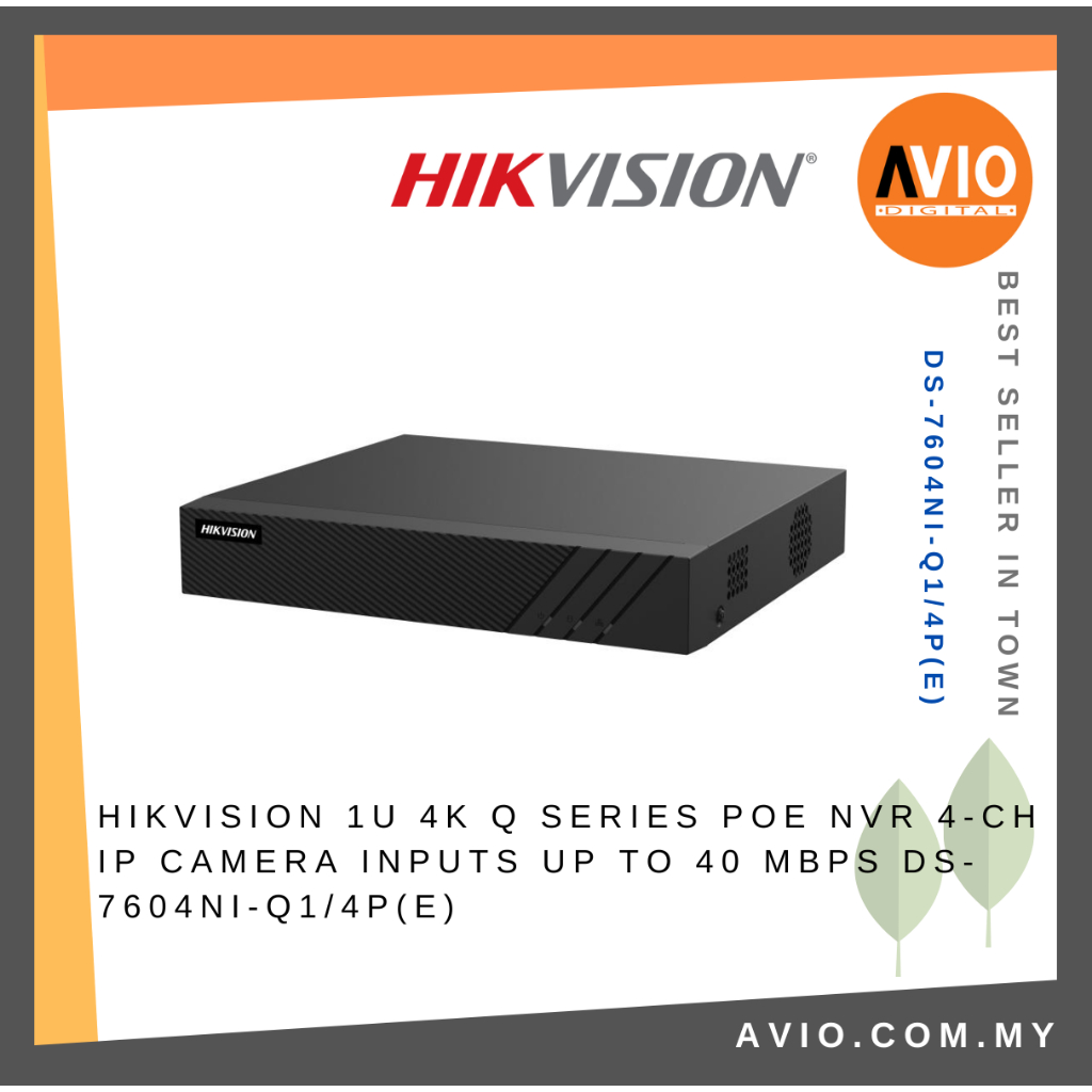 HIKVISION 1U 4K Q Series POE NVR อินพุตกล้อง IP 4ch สูงสุด 40 Mbps DS-7604NI-Q1/4P(E)