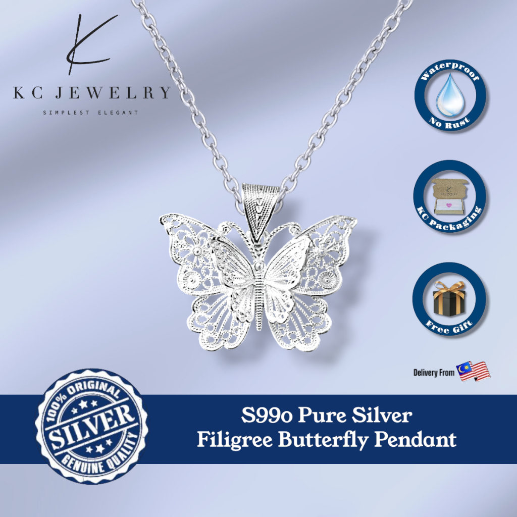 KC Jewelry S990 เงินแท้ Filigree จี้ผีเสื้อ/Loket Rantai พระราม-rama Perak 925/เงิน
